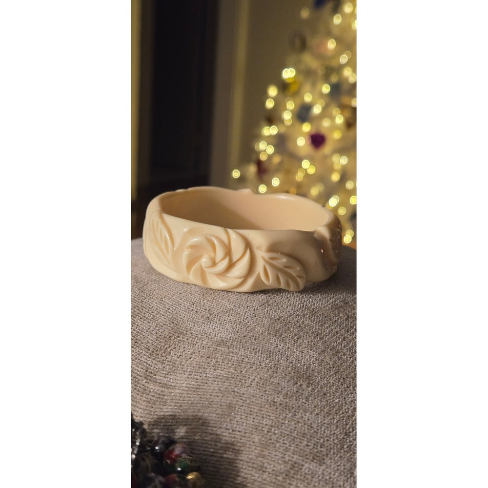 Celluloid Carved Rose Bangle Bracelet Vintage
